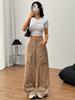 2025 Spring/Summer Women's Loose Wide-Leg Cargo Pants with Pockets
