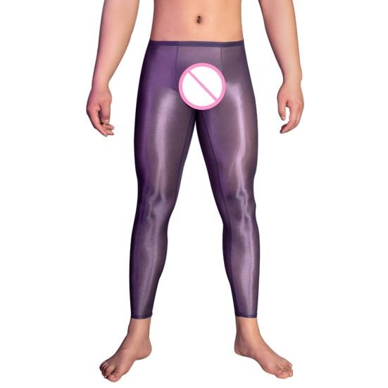 Pánské sexy dlouhé kalhoty průhledné olejově lesklé ultratenké strečové legíny lesklé ledové Silky Comfort úzké kalhoty