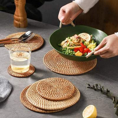 1/4pcs 20cm Round Rattan Woven Placemat Heat Resistant Pot Mat Anti Scald Table Mat Non Slip Coaster for Kitchen Dining Table