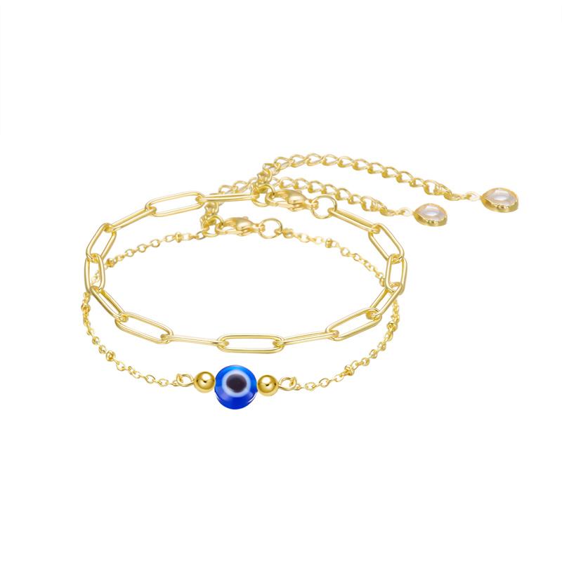 Luxus Goldfarbe Zirkon Blaues Böses Auge Armreif Armband Mode Glücksschmuck Damen Geschenk Verstellbar Handgefertigt