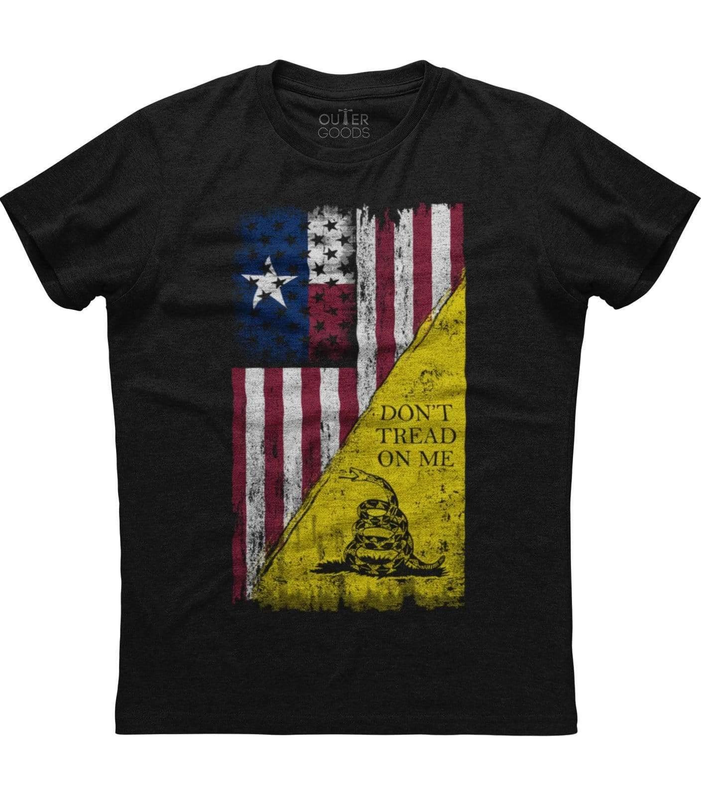 Men s Don t Tread on Me, American Flag Gadsden Snake Printed New Black T-shirt XXXXL