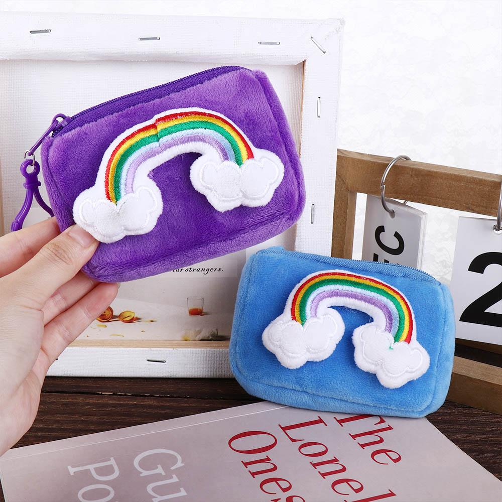 Bag Plush Keychain Rainbow Plush Purse Cartoon Coin Purses Plush Zipper Wallets Plush Card Bag