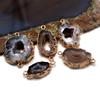 Natural Druzy Agate Slice Pendant Gold Rim Two Hole Connector Beads Geode Crystal Charm for Necklace Bracelet DIY Jewelry