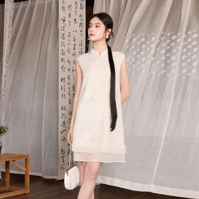 Sancai New Chinese Style Embroidered Sleeveless A-line Dress
