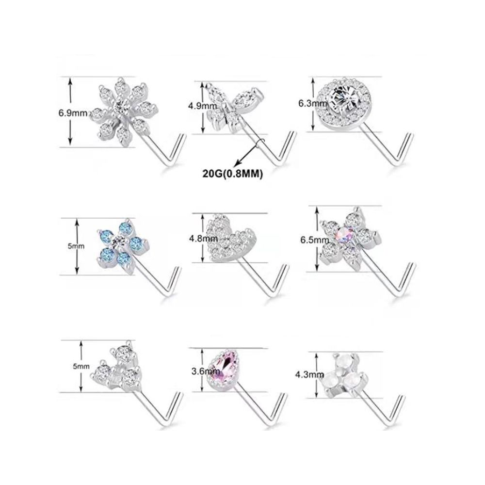 Steel Male Butterfly Zircon Flower L Shape Nose Ring Septum Nose Ring Body Jewelry Nose Stud