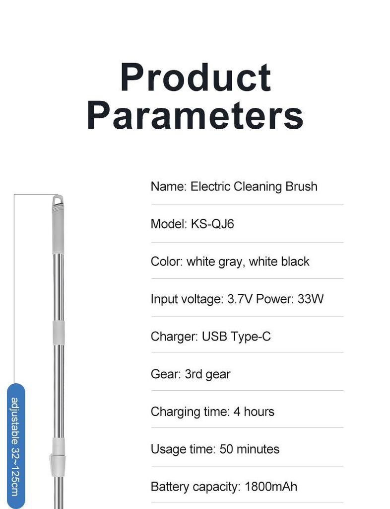 Multifunctional Electric Cleaning Brush with Long Telescopic Handle for Kitchen and Bathroom