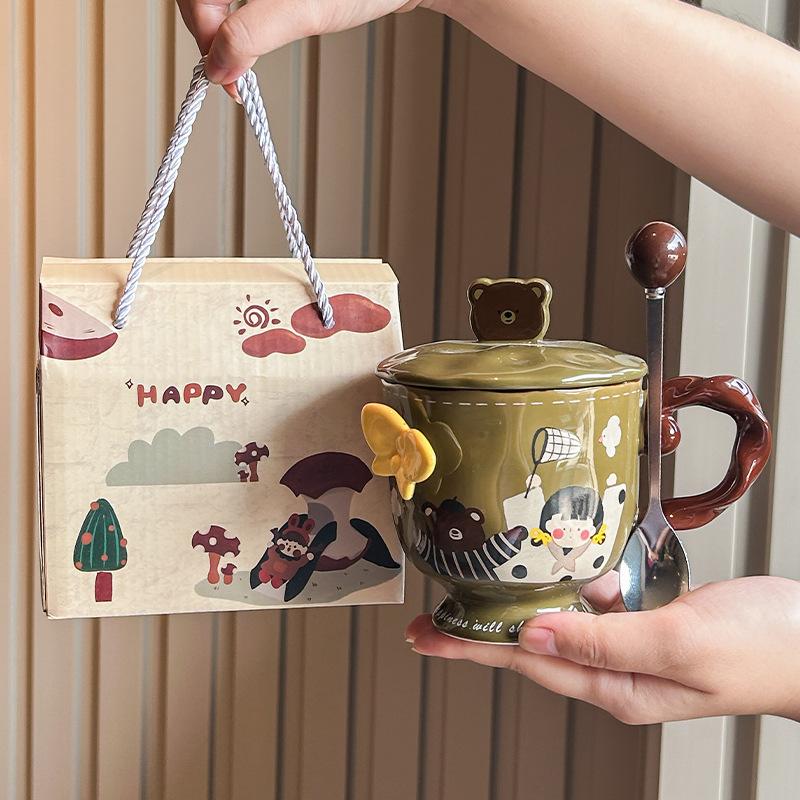 Uroczy Wytłaczany Kubek Motyl Dziewczęcy Kubek na Wodę Kubek Pudełko na Prezent Ceramiczny Kubek Prezent Urodzinowy Pudełko na Prezent Towarzyski