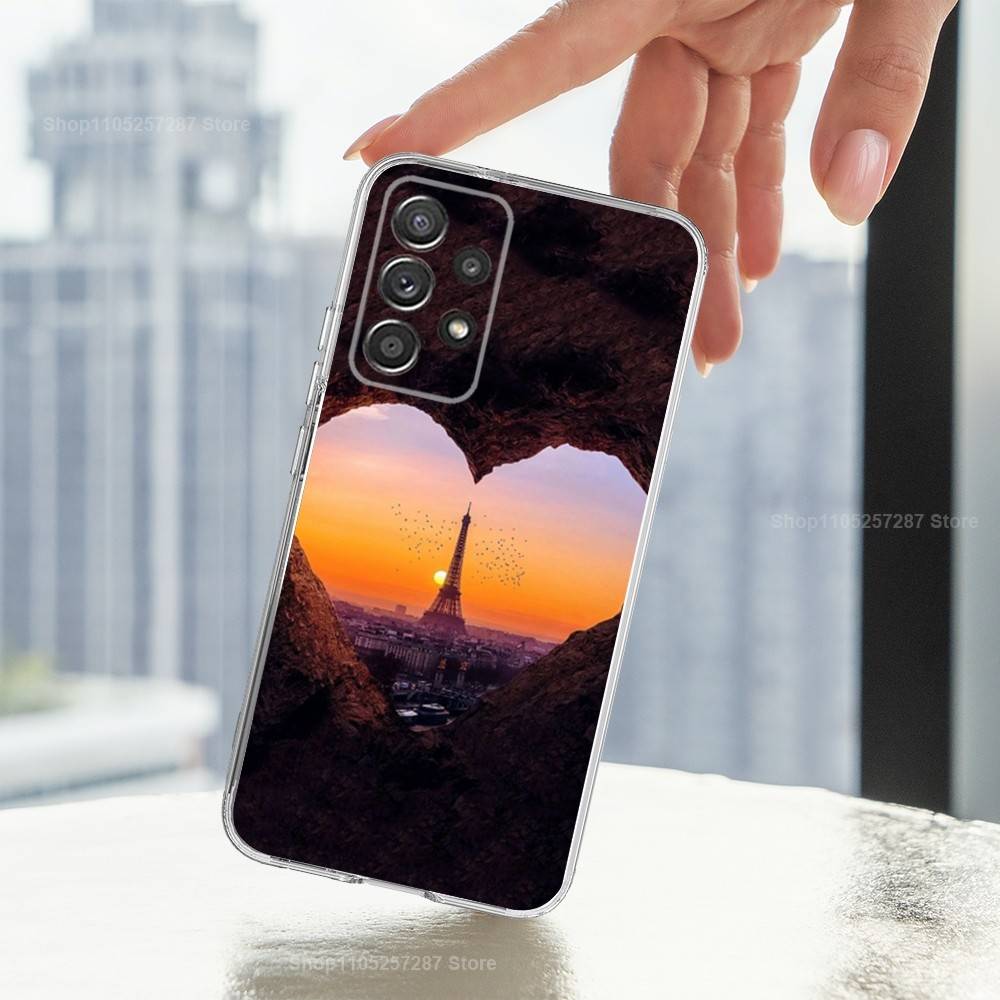 Krajina Eiffelovy věže Pouzdro na telefon Pro Samsung A51,71,30,S21,10,20,Ultra,FE,Lite, S22,23,9,PIus,Průhledné, Silikonové