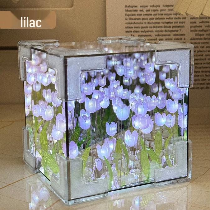 Handmade Rubik's Cube Tulip Night Light - Perfect Birthday or New Year Gift for Girls and Girlfriends