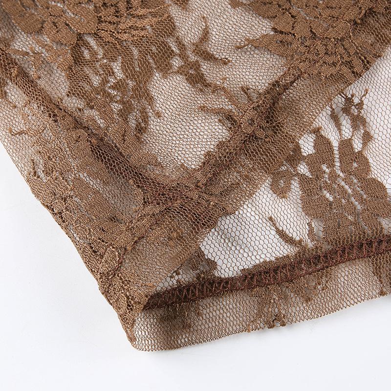 Bluză din dantelă din plasă pentru femei de vară cu mânecă lungă în perspectivă subțire Top guler în V Cardigane din dantelă Cămașă Crop tops