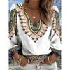 Dames Bohemian Retro Western Stijl Blouse met V-hals en Lange Mouwen, geschikt voor casual outfits en vakanties, ontspannen en losse blouse