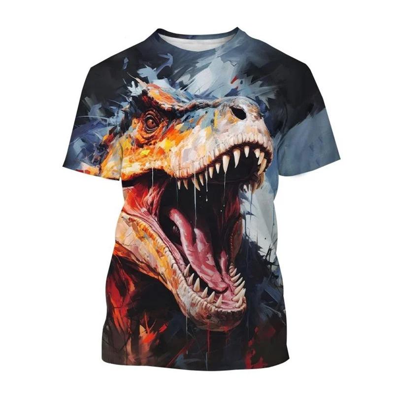 Koszulka z nadrukiem 3D zwierzęta dinozaury dla mężczyzn dzieci wzór Tyranozaur koszulki casual z krótkim rękawem okrągły dekolt koszulki uliczne topy