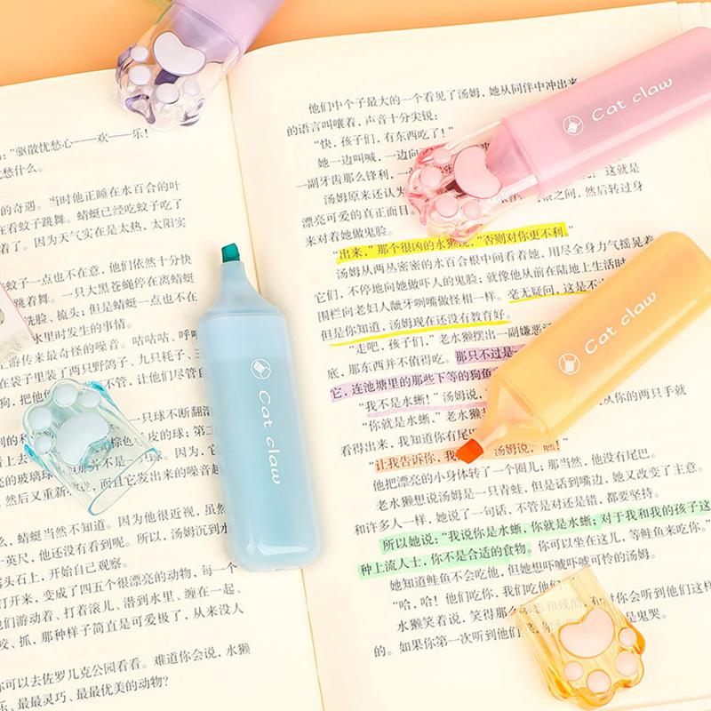 1/6Pcs Kawaii Cat Claw Pastel Color Highlighters Drawing Graffiti Art Markers Fluorescent Pen Cute Stationery School Supplies