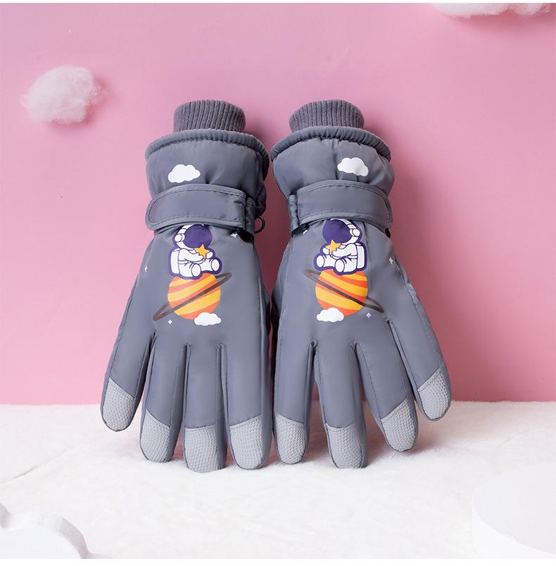 Children's Ski Gloves Winter Fleece Touch Screen Cycling Five Finger Anti Slip and Windproof Gloves Cute and Warm Gloves for Kids and Students