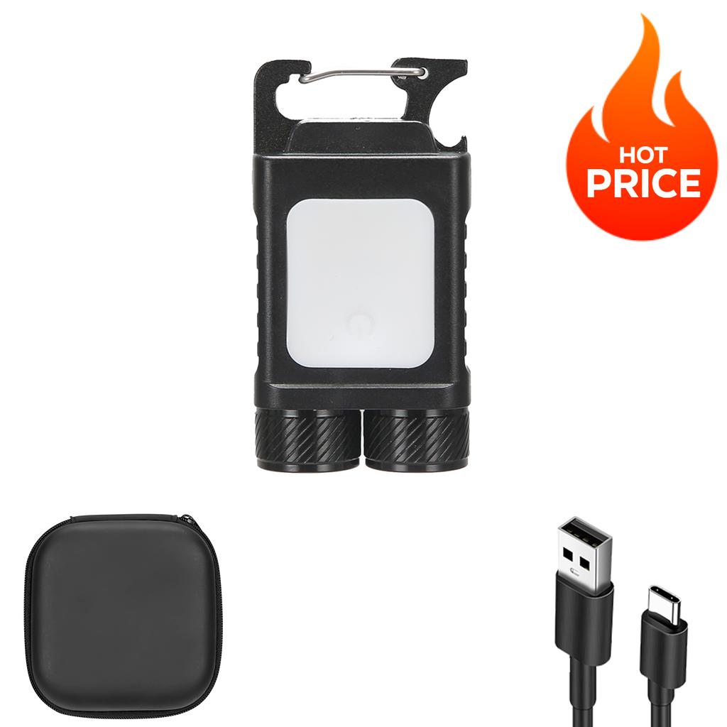 Mini Portable Flashlights Rechargeable 9 Modes Flashlight with Tail Hook Outdoor Camping Tent Light Pocket Keyhain Fishing Torch