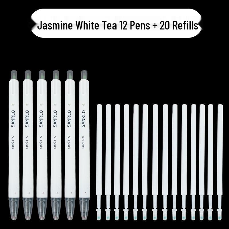 Jasmine Green White Tea Click Pen - Stylish, Quick-Drying Black Gel Pen for Students, 0.5mm