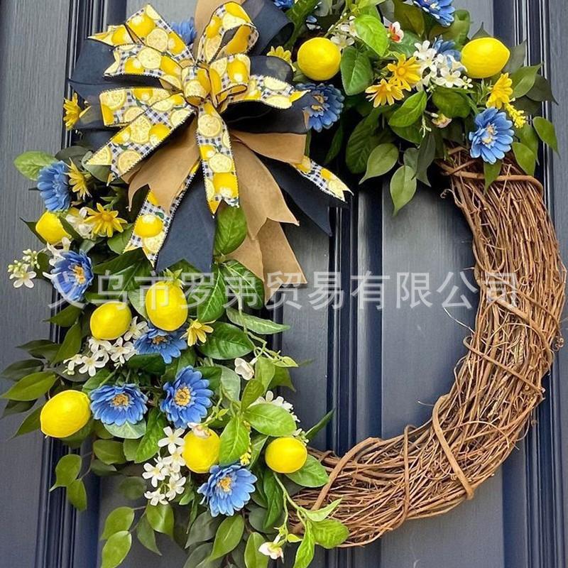 Artificial Lemon Peony Wreath Wall Hanging Decor Door Home Festival Party Decoration