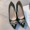 Women's Stiletto Single Shoes Fashion New Pointed Toe Suede Shallow Rhinestone Metal Crown Pump Heels