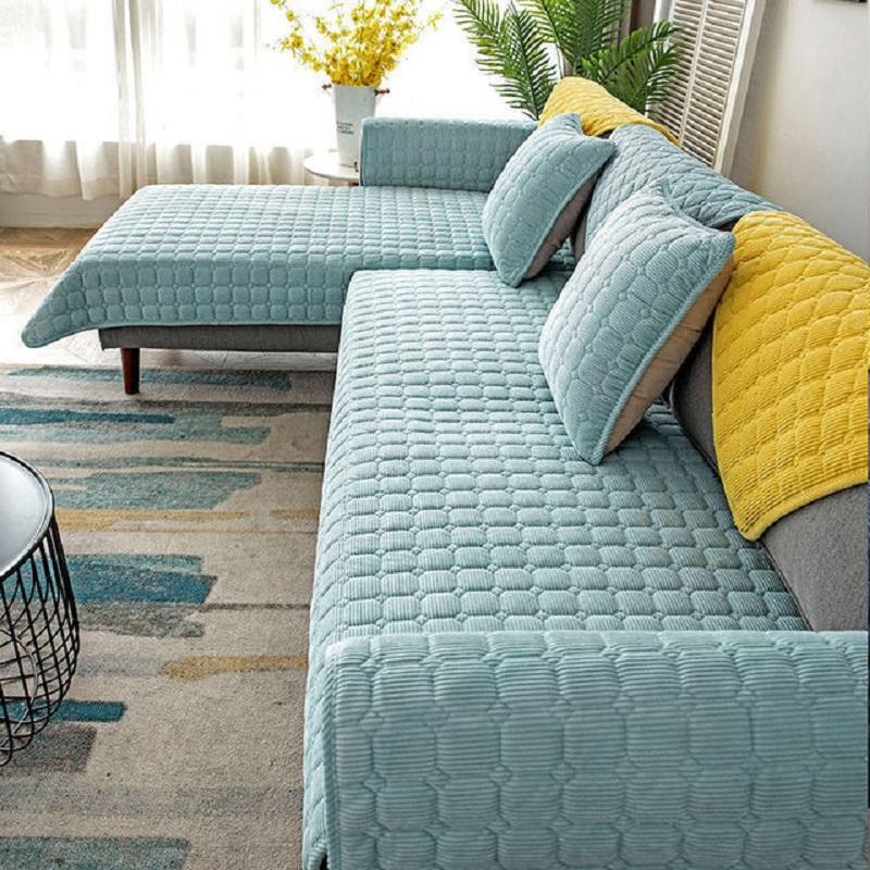 

Corduroy Sofa Cushion Universal Thick Fabric Non-Slip Sofa Cover All-Inclusive Sofa Towel Seat Cushion Furniture Protection 70x70cm синий