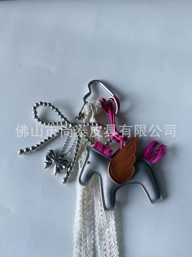 Angel Pegasus Pendant PU Leather Bag Pendant Key Bow Tassel Accessories Cute Cartoon Pendant
