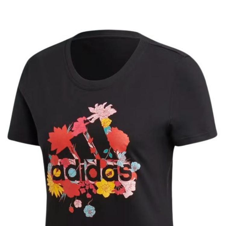 Adidas T Shirts Women's Black Crew Neck Moderate Nipped In Waist FM9453