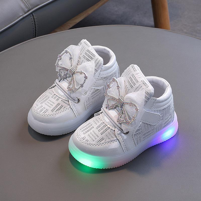 Kids Glowing Light Up Sneakers Girls Bowknot Princess Toddler Walking Sports Shoes