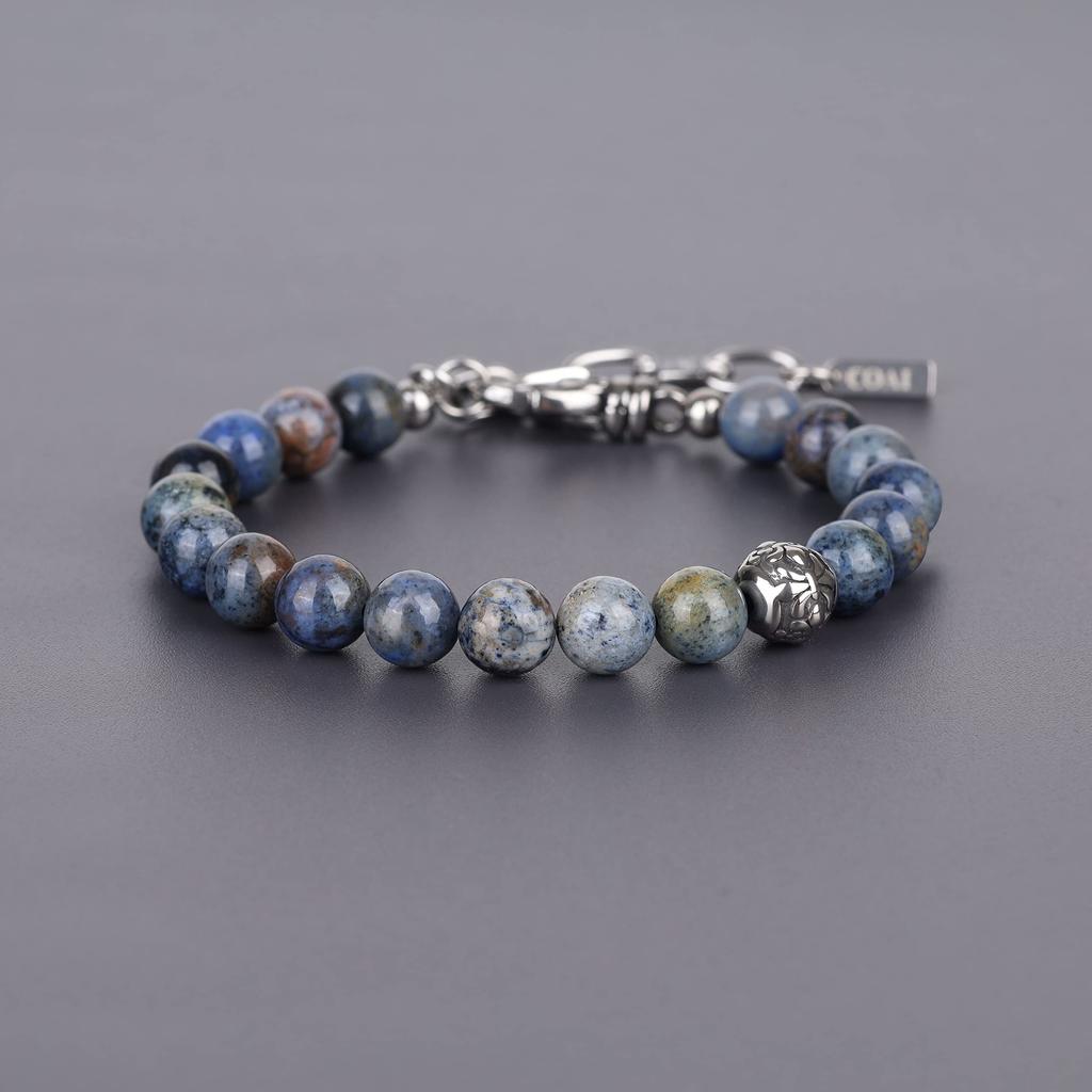 8mm Dumortierite Fleur de Lis Good Luck Bracelet Prayer Beads Bracelet [Coai]