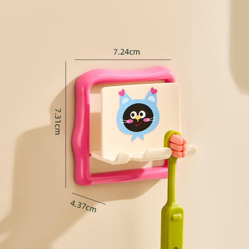 Dopamine Color Kids Cartoon Toothbrush Holder - Damage-Free Adhesive Bathroom Organizer Rack for Electric Toothbrushes
