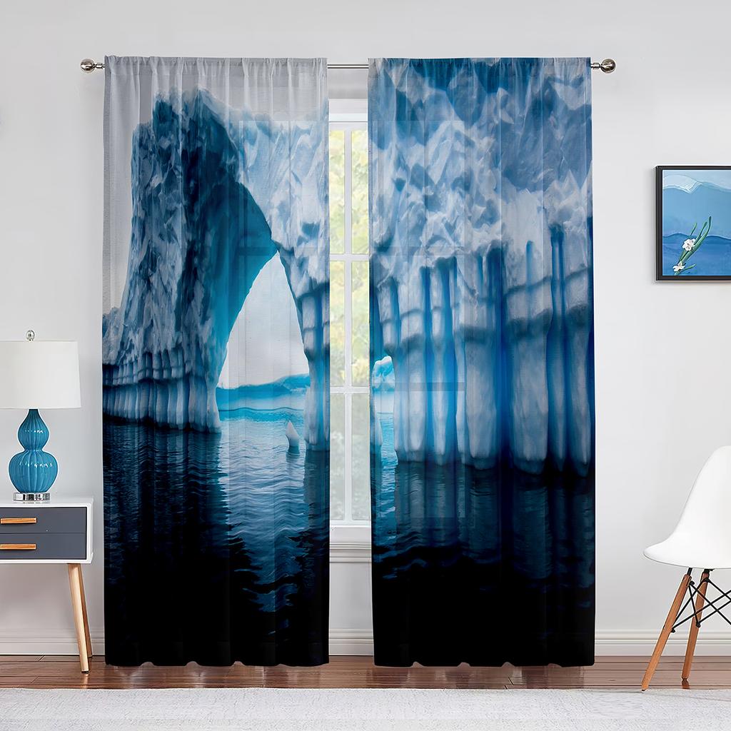 Schneeberg Eisberg Nördlicher Antarktischer See Chiffon Transparente Vorhänge für Wohnzimmer Schlafzimmer Dekor Fenster Voiles Tüllvorhang