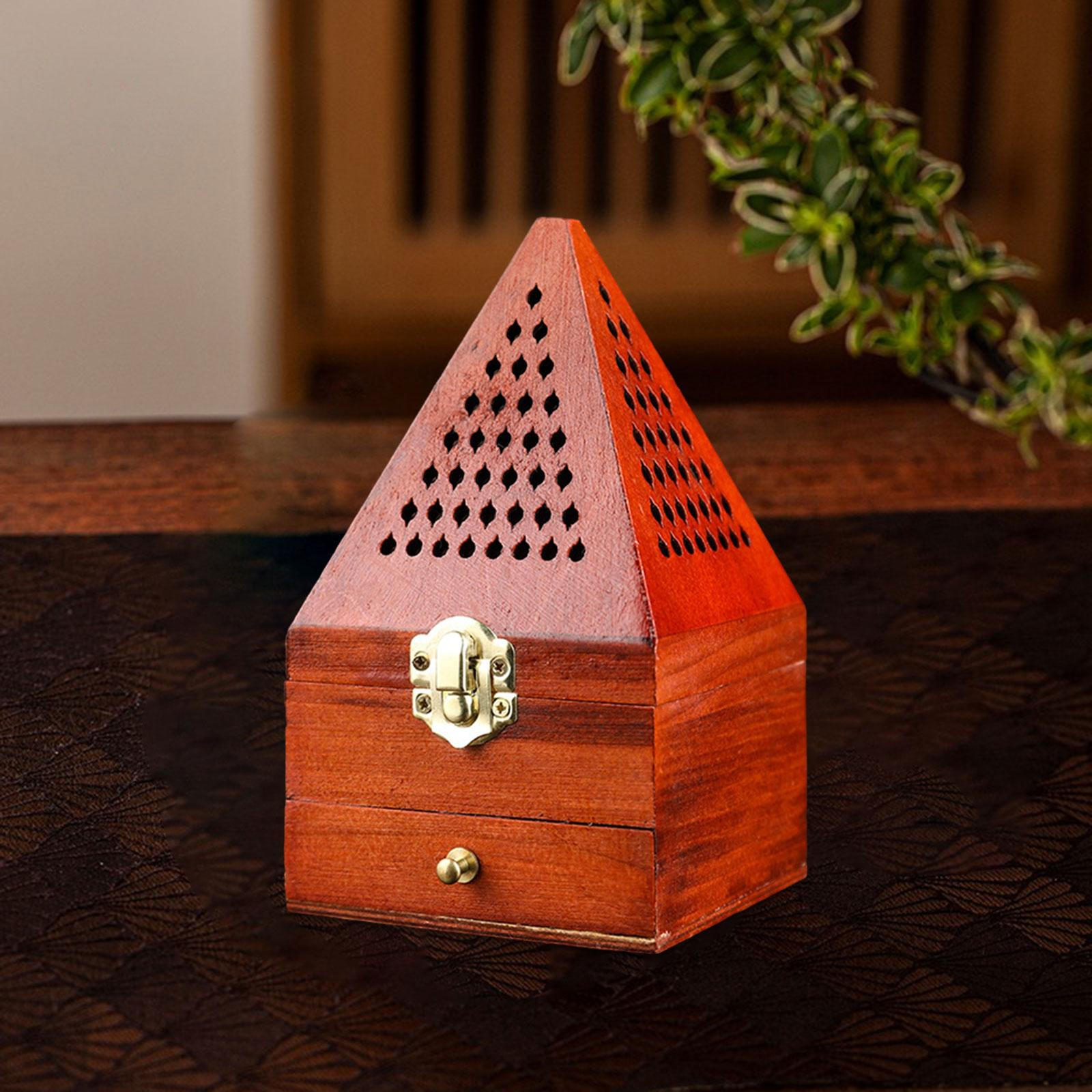 

Cone Incense Holder Wood Burner Box Pyramid Wooden Censer for Meditation Short Red Wood