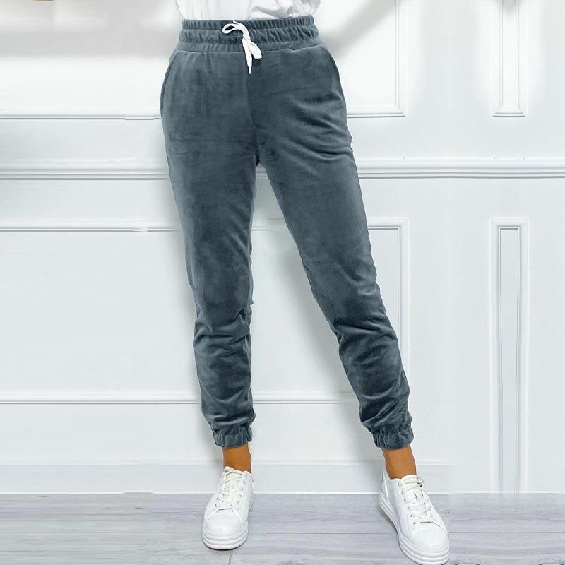 Women's olid Drawstring Velvet Jogger Pants Versatile Comfy Pants For Fall & Winter Women's Clothing
