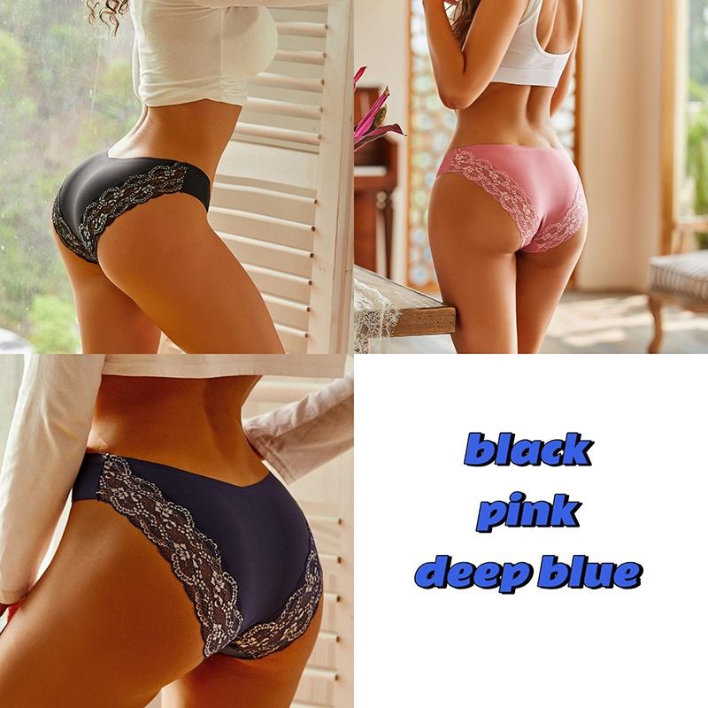 3PCS/SET Bezešvé kalhotky pro ženy Krajkové kalhotky Bez stop a prodyšné spodní prádlo s nízkým pasem, jednobarevné spodní prádlo