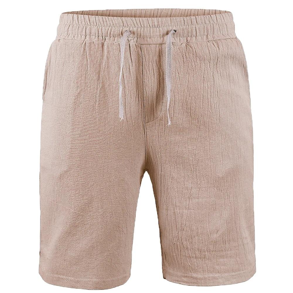 Summer Men's Cotton Linen Shorts Solid Color Linen Pants Men's Summer Breathable Fitness Street Wear