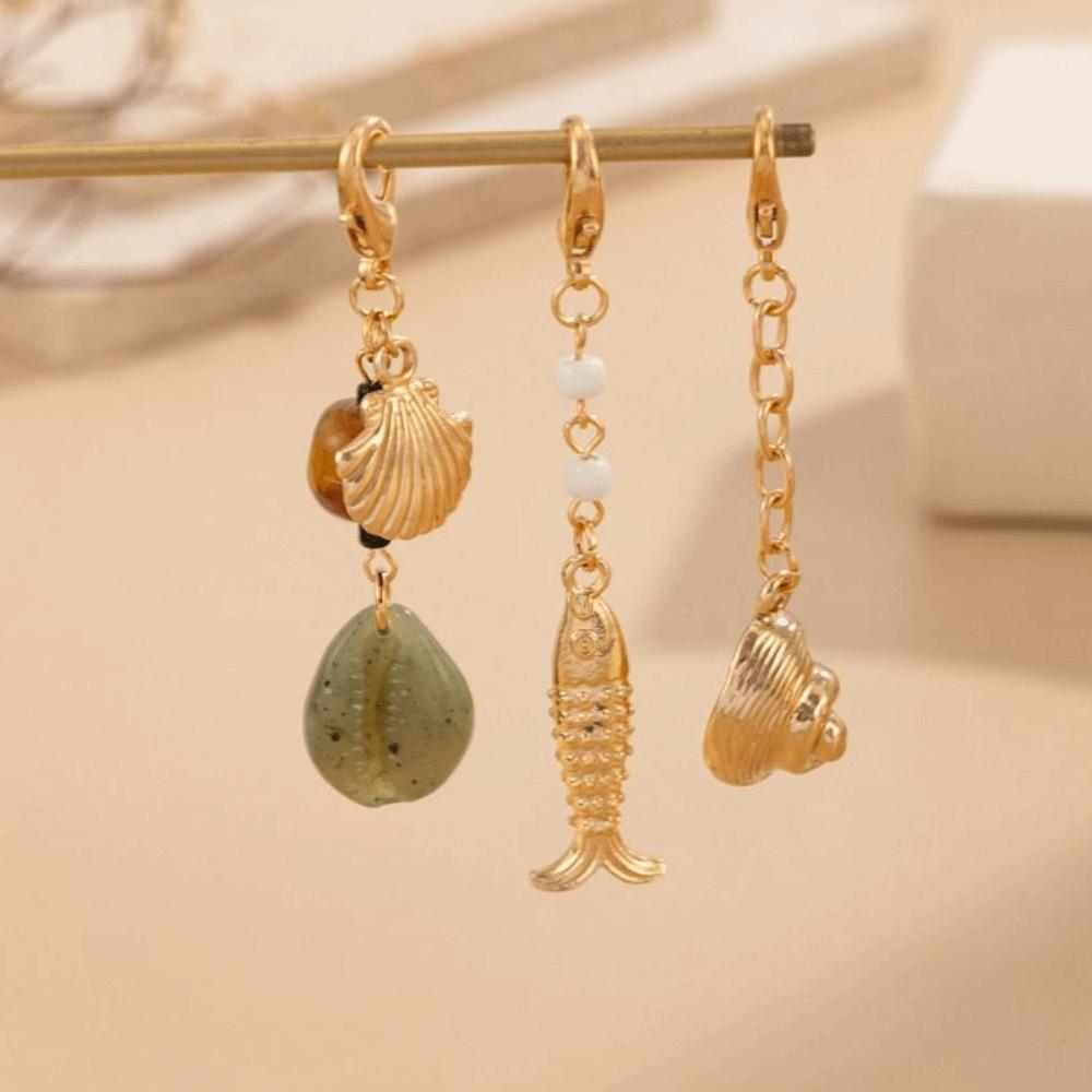 Zinc Zinc Alloy Beaded Key Chain DIY Bikini Buckle Cute Fish Conch Shell Keychain  Bag Pendant