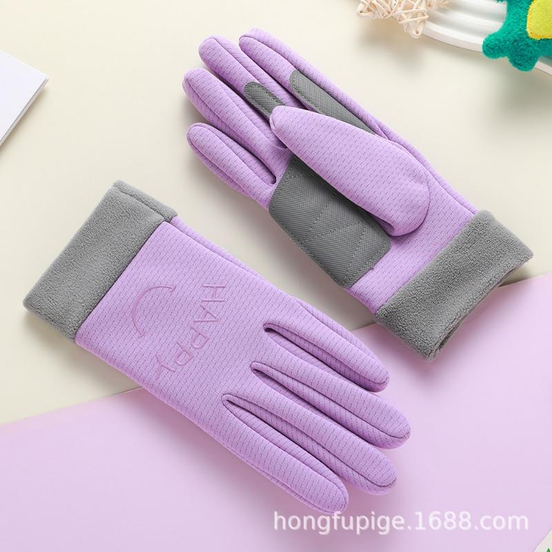 

Детские перчатки осень и зима для улицы, флисовые, ветрозащитные и холодостойкие, для мальчиков и девочек, с полными пальцами, милые велосипедные теплые перчатки L (length 20 width 8.5) фиолетовый