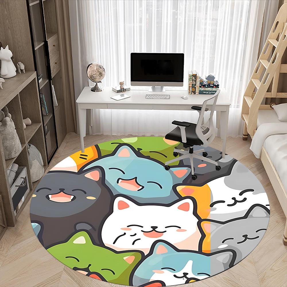 1pc Cats Kitten Office Round Area Rug, Mat Suitable ForOffice, Under Office Chairs Bedroom Living Room Home Decor, Room Deco