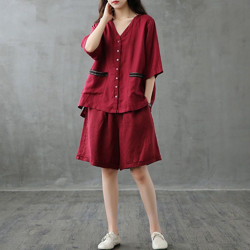 Top Lockere Gerade Weitbeinige Shorts Damen Sommer Western-Stil Zweiteiliger Anzug Frauen