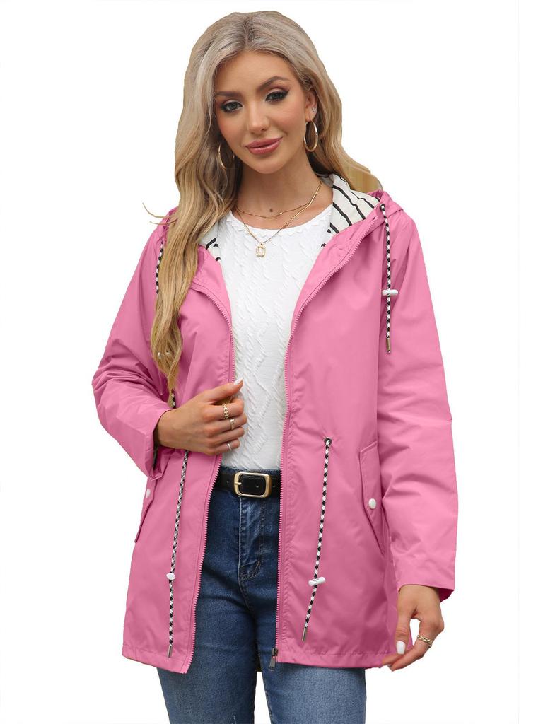 2025 Women’s Water-Repellent Hooded Trench Coat with Striped Lining - Plus Size Available