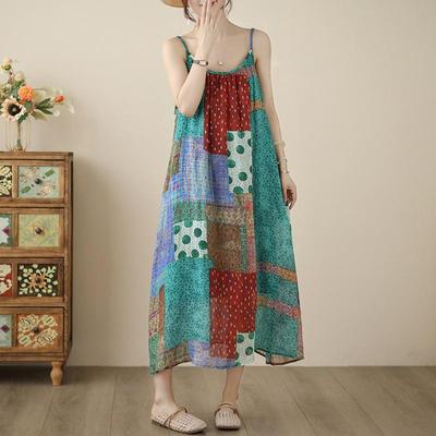 Rochie de vară lungă, casual, largă, fără mâneci, cu bretele, mărime plus, bumbac, floral vintage, noutate în rochii pentru femei