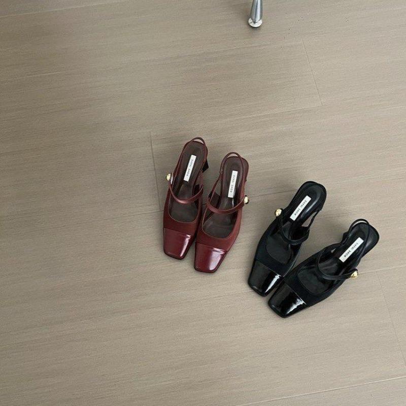 High-heeled Shoes, Chunky Heel Bagged Shoes, Women's Head-shaped Soft Leather Sandals