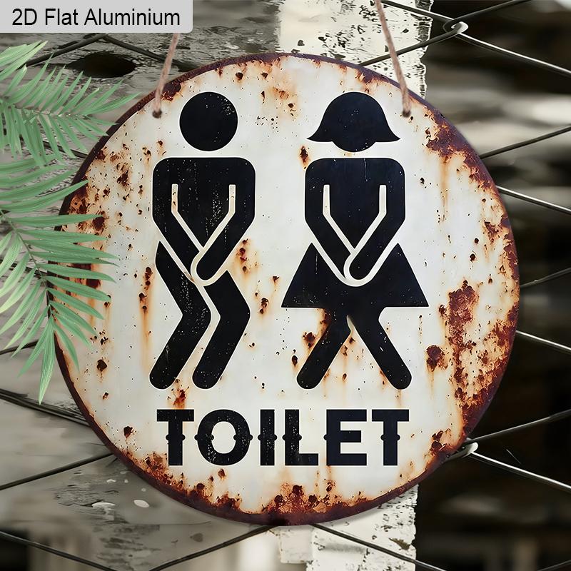 

2D Flat Round Vintage Toilet Aluminum Sign, Male & Female Icons Bathroom Wall Decor for Home Office Public Restrooms 20cm/7.87Inch