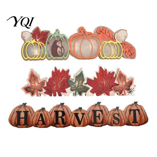 Festive Autumn Party Supplies Fall Thanksgiving LED Tabletop Decor, Maple Leaf Harvest Themed Lighted Wooden Desktop Centerpiece Centerpiece,
