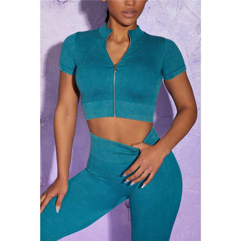 

Бесшовный комплект для йоги на молнии: Быстросохнущий спортивный топ и брюки с высокой талией и эффектом лифтинга бедер Large