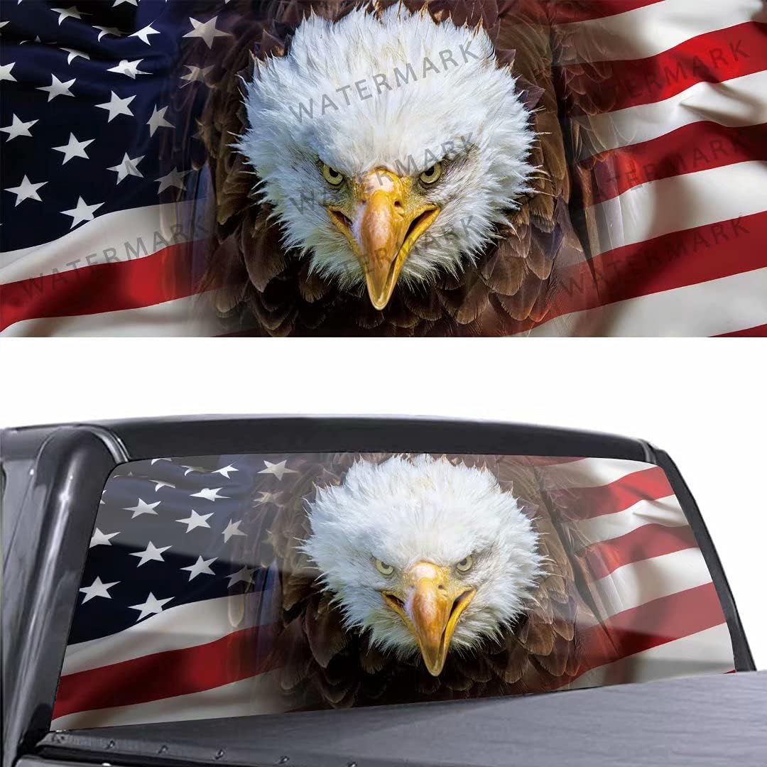 Black & White American Flag Car Rear Window Sticker Decoration,Perforated Window Film Decals for Truck Back Windshield,Scratch Hidden Car 66 x20