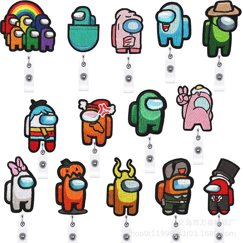 Among Us Animation Easy Pull Buckle Embroidery Cloth Sticker Cute Werewolf Clothes Patch Sticker Crocodile Clip Computer Embroidery Label