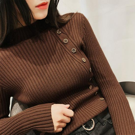 2026 Women's INS Style High Neck Buttoned Knit Sweater Cardigan