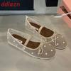 Moda Moda Stringa Perline Basse Scarpe Mary Jane Piatte da Donna Calzature con Nodo a Farfalla da Donna Rete Scarpe Ballerine da Donna Scarpe da Ballo
