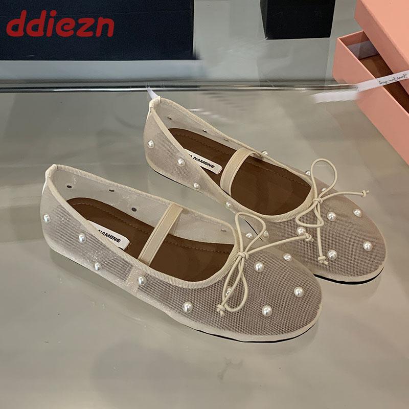 Moda Moda Stringa Perline Basse Scarpe Mary Jane Piatte da Donna Calzature con Nodo a Farfalla da Donna Rete Scarpe Ballerine da Donna Scarpe da Ballo