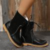 Large size women's boots autumn and winter new velvet lace-up snow boots low square heel warm short boots women