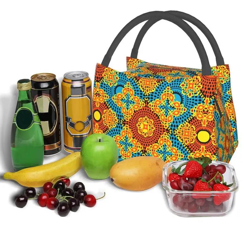 Bolsas de Almuerzo Personalizadas Coloridas con Estampado de Flores Africanas Ankara para Hombres Mujeres Calentador Térmico Aislado Fiambreras para Trabajo Pinic o Viajes